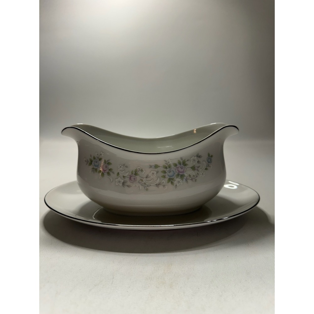 Vintage Carlton Japan "Corsage" 481 Floral Gravy Boat with Attached Underplate